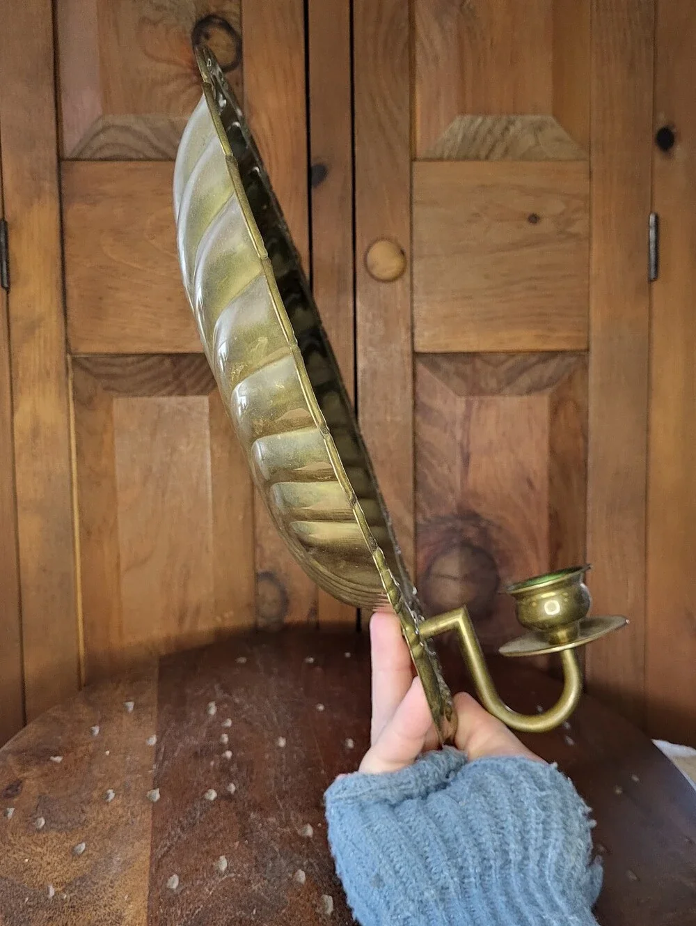 Brass Shell Wall Sconce with Candle Holder